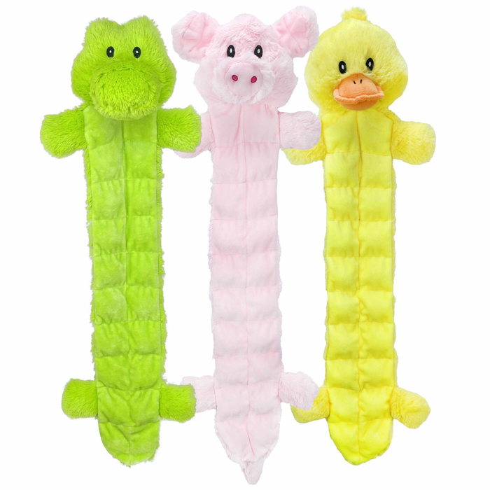 Multipet Long Squeaker Mat Plush Dog Toy Assorted Animals 24"