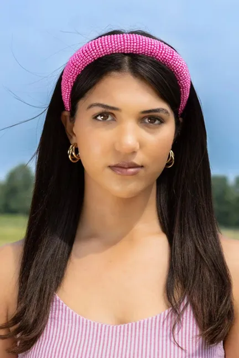 Pink Solid Beaded Headband