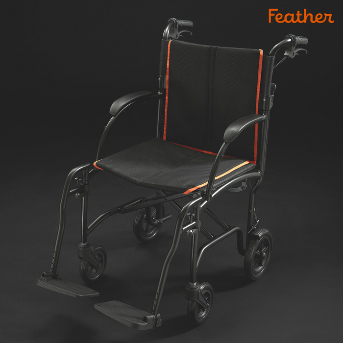 Feather Transport Wheelchair, 13 lbs, 18" Seat, 300 lb Capacity