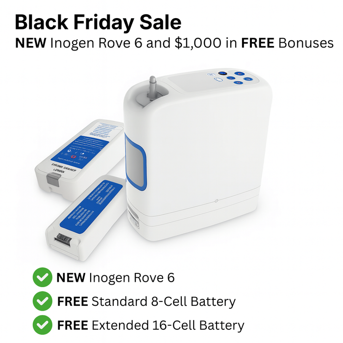 Black Friday Bundle: Inogen® Rove 6 Portable Oxygen Concentrator and FREE Extended 16-Cell Battery