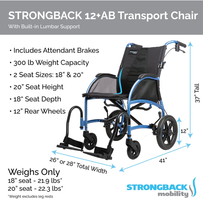 STRONGBACK Excursion 12+AB Transport Wheelchair (1003AB / 1012AB)