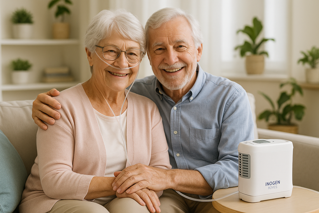 Elderly couple using the Inogen Rove 6