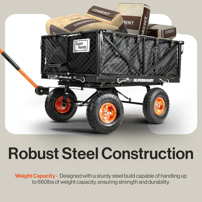 SuperHandy Heavy Duty Garden Dump Cart, 660 Lb Capacity, 4-Wheel