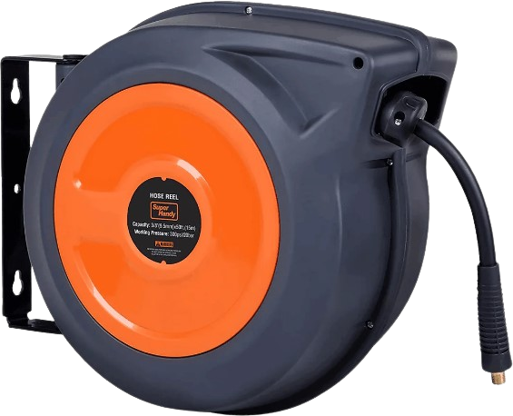 Super Handy GUR020 Retractable Air Hose Reel Mountable 3/8" x 50' 3' Lead-In Hose 1/4" MNPT Connections New
