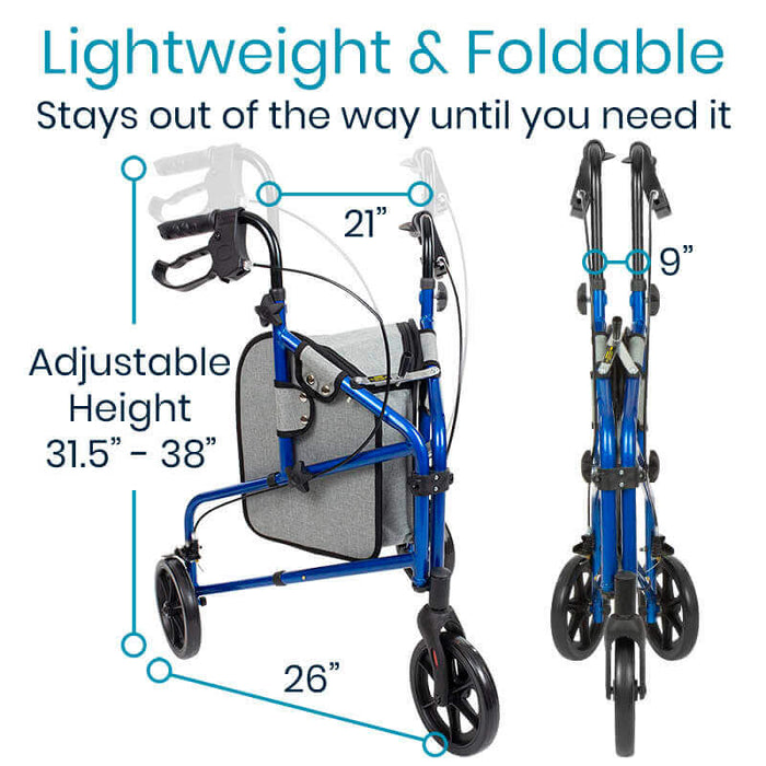 3 Wheel Walker Rollator - Lightweight Foldable Walking Transport - 3-wheel-rollator