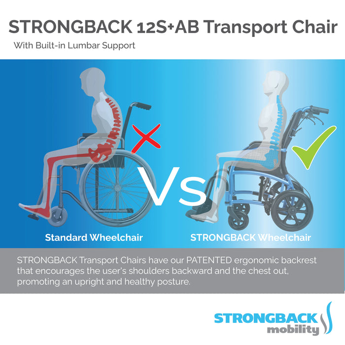 STRONGBACK Excursion Small: 12S+AB Transport Wheelchair
